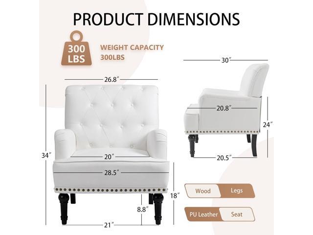 MOJAY PU Leather Accent Chair, Mid-Century Armchair Living Room Sofa Chair with Rubber Wood Leg, Club Chair with Rivet Trim for Bedroom Reading...