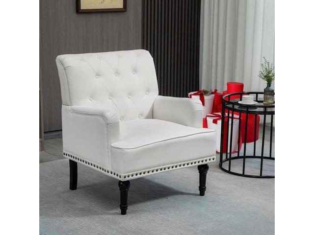 MOJAY PU Leather Accent Chair, Mid-Century Armchair Living Room Sofa Chair with Rubber Wood Leg, Club Chair with Rivet Trim for Bedroom Reading...