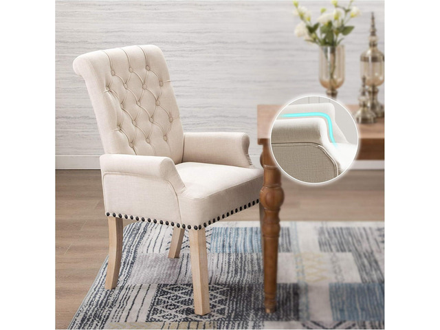 Dining Chairs with Arms, Upholstered Fabric Dining Room Chairs with Solid Wood Legs, Accent Armchair for Kitchen Dining Living Room, Beige