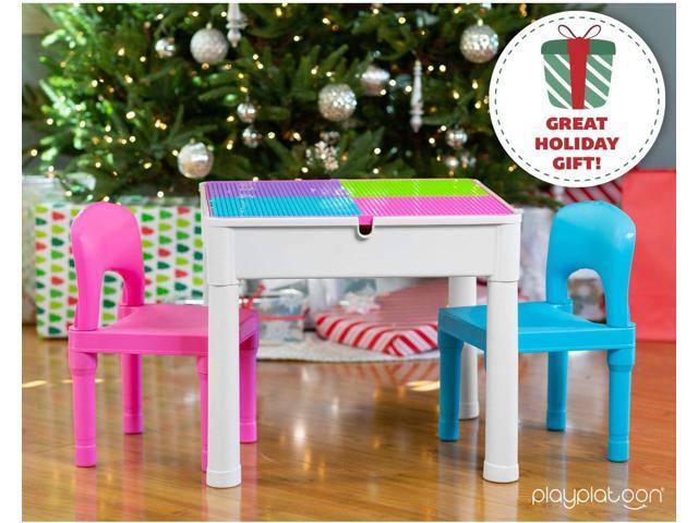 Play Platoon Kids Table and Chairs Set, Toddler 5 in 1 Pastel Activity Table - Sensory, Water, Art, Picnic, Blocks with Storage for Girls Ages 2 to...
