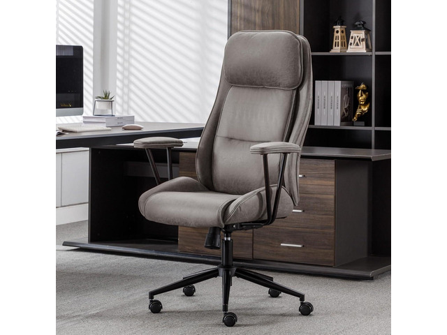 High Back Office Desk Chair,Ergonomic Reclining Office Chair,Modern Swivel Computer Chair,Conference Room Chairs,Grey Leather Chair with Lumbar...
