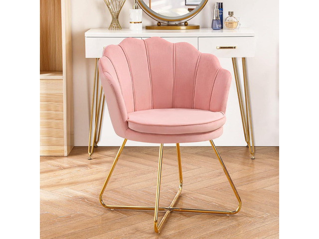 Furniliving Pink Vanity Chairs, Velvet Makeup Chair for Bedroom, Home Office Desk Chair with Gold Plating Legs, Cute Accent Chair for Makeup Room,...