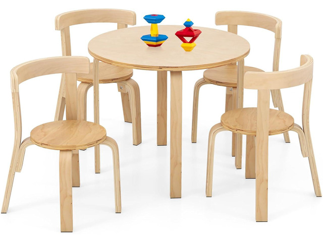 HONEY JOY Kids Table and Chair Set, Bentwood Toddler Round Table and 4 Chairs for Craft Art, Building Block, 5-Piece Children Furniture Set for...