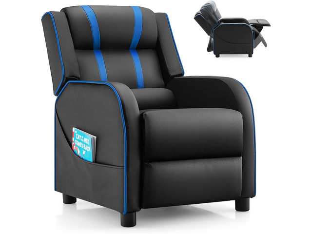 Costzon Kids Recliner, Gaming Recliner Chair w/Side Pockets, Footrest, Headrest & Lumbar Support for Kids Room & Play Room, Adjustable Racing Style...
