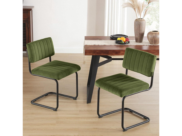 ONEVOG Mid Century Modern Dining Chairs Set of 2, Green Velvet Kitchen Chairs with Tufted Backs, Upholstered Wide Seat, Armless Cantilevered Chairs...