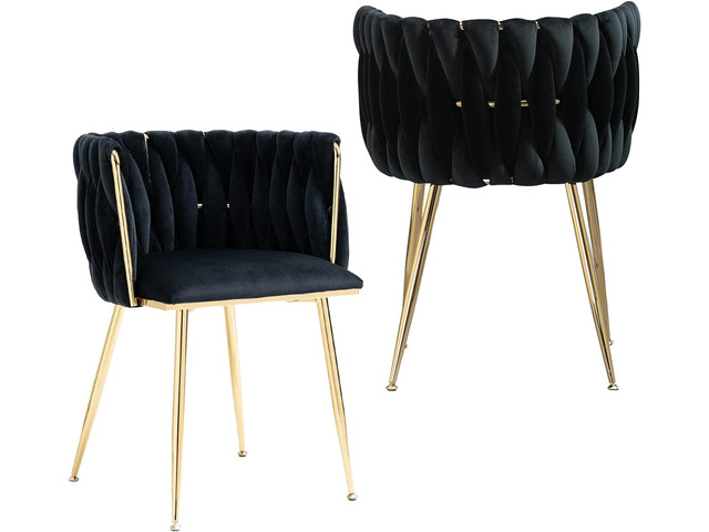NIOIIKIT Modern Velvet Dining Chairs Hand Weaving Accent Chairs Living Room Chairs Upholstered Side Chair with Golden Metal Legs for Dining Room...