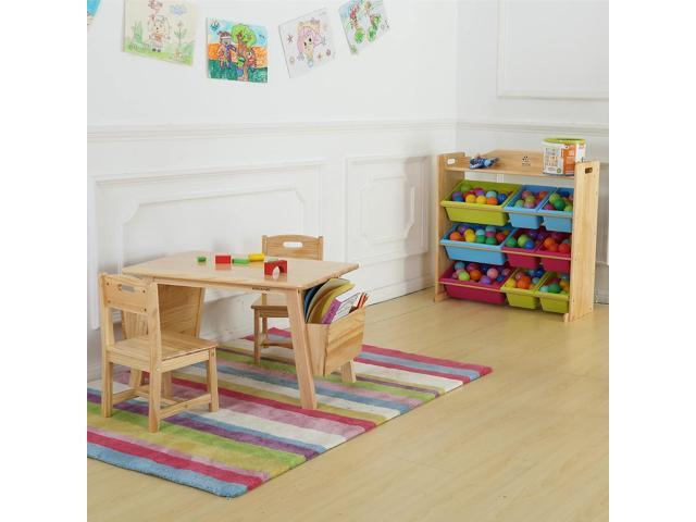 Kids Solid Wood Table and 2 Chair Set with Storage Desk and Chair Set for Children Toddler Activity Table (Solid Wood/Natural)