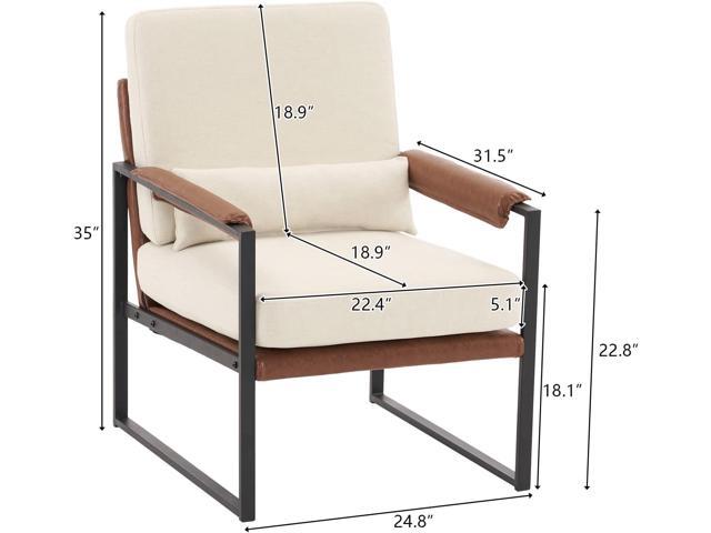 Karl home Mid-Century Accent Chair Linen Fabric Arm Chair with Metal Legs Thick Padded Sofa Chair Lounge Chair with Pillow, for Living Room,...