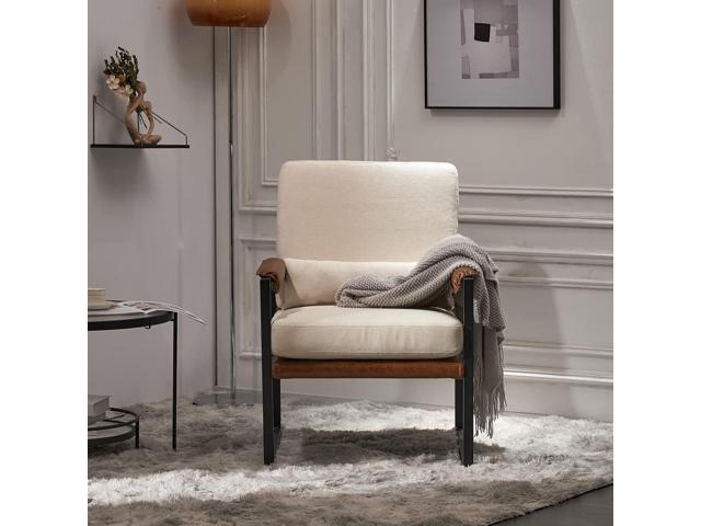 Karl home Mid-Century Accent Chair Linen Fabric Arm Chair with Metal Legs Thick Padded Sofa Chair Lounge Chair with Pillow, for Living Room,...