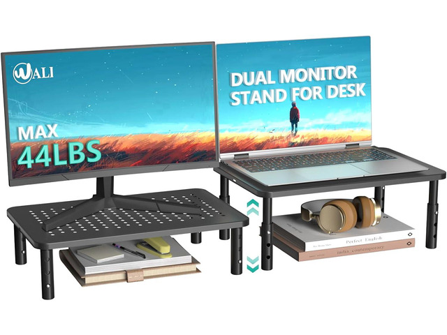 WALI Dual Monitor Stand for Desk, Desk Monitor Riser 3 Height Adjustable, Laptop Riser with Airflow Vents, Desk Organizer for Computer, Laptop,...