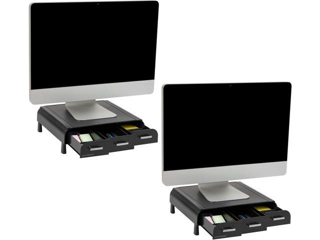 Mind Reader Monitor Stand, 3 Storage Drawers, Desktop Organizer, Riser, Office, 13.5'L x 13'W x 4'H, Set of 2, Black