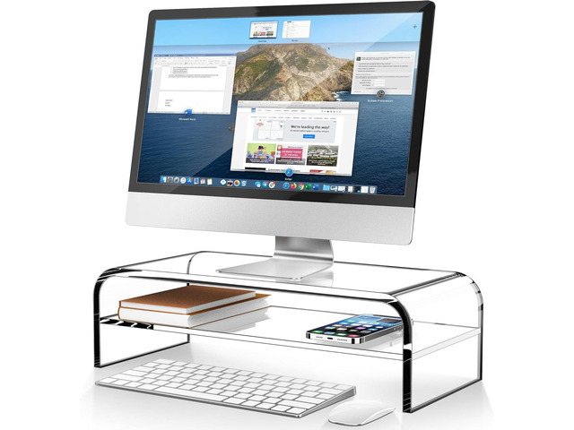 AboveTEK 2-Tier Acrylic Monitor Stand, Computer Riser for Home Office, Clear Monitor Riser for Keyboard Storage, 18.9' x 8.7' Multi Monitor Desk...