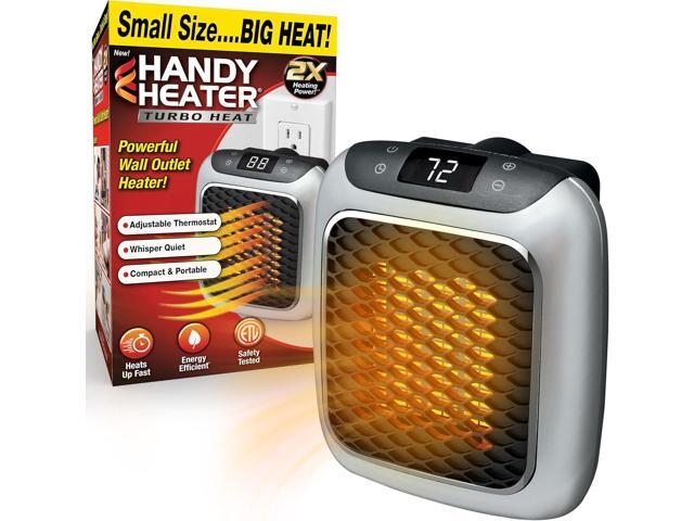 Ontel Handy Heater Turbo Wall Outlet Plug In Heater Portable Indoor Ceramic Space Heater w/Adjustable Thermostat, 12-Hour Timer, Auto Shut Off,.