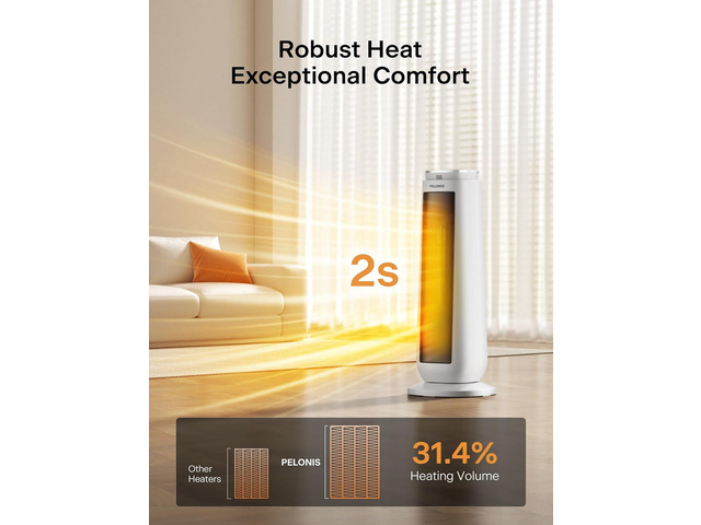 PELONIS 23 Oscillating Ceramic Tower Space Heater with Remote & Thermostat, Electric Energy Efficient Floor Heater for Indoor Use Large Room Safe...