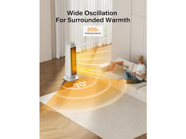 PELONIS 23 Oscillating Ceramic Tower Space Heater with Remote & Thermostat, Electric Energy Efficient Floor Heater for Indoor Use Large Room Safe...