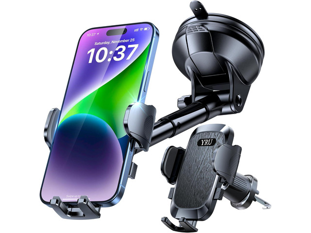 True Military-GradeYRU Car Phone HolderUpgraded Strongest & Rotatable Suction CupCell Phone Mount for Dashboard Windshield, Truck Cradle Dash Stand...