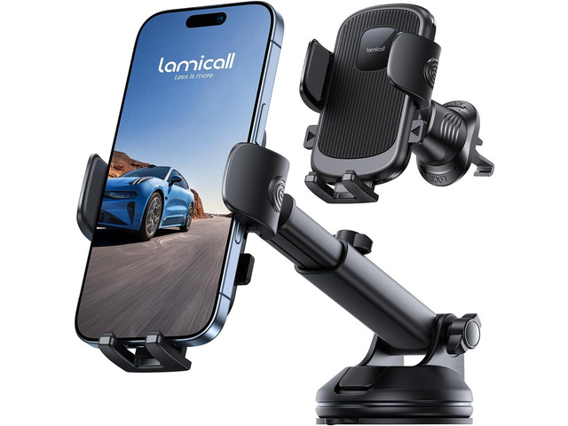 Lamicall Car Phone Holder [3-in-1 Pro Version Suction Cup] 360Â° Rotation Phone Holders for Your Car [Metal Hook] Cell Phone Car Mount Dashboard...