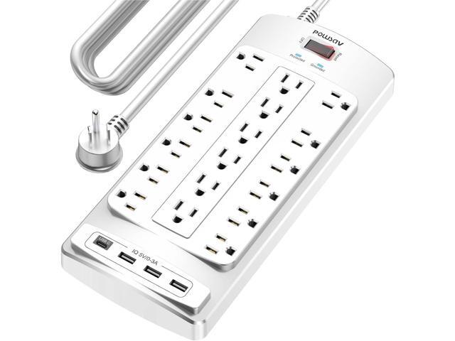 18 Outlets Surge Protector Power Strip - 20 Feet Flat Plug Heavy Duty Extension Cord with 18 Widely Outlets and 4 USB Ports, 2100 Joules, White,...