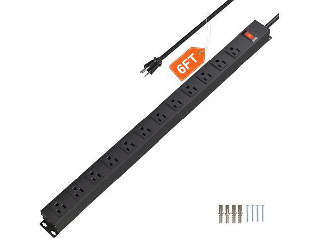 CFMASTER 12 Outlet Long Power Strip with 15A Circuit Breaker,Black Wall Mount Heavy Duty Power Strip with 6FT/14AWG/15A/125V Extension Cord for.