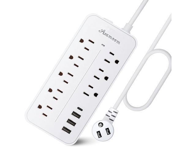 20FT Surge Protector Power Strip Extension Cord with USB C, Asamoom Flat Plug Power Strip with Long Cord, 8 Outlets and 3 USB-A & 1 USB-C...