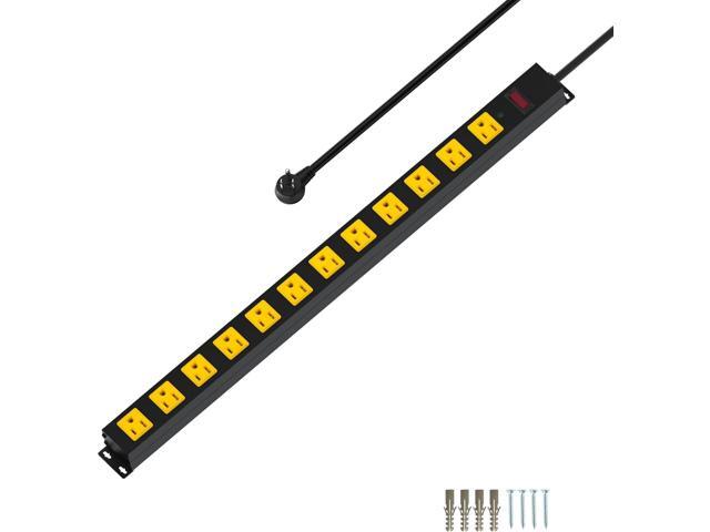 Metal 12 Outlet Mountable Power Strip, Surge Protector Heavy Duty Cord Wide Spaced and Wall Mount Metal Powerstrip for Outdoor, Desk, Garage,...
