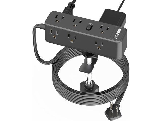 HOPOW Desk Clamp Power Strip 15FT, Desktop Edge Mount Charging Station with 9 AC Outlets, 1700J Under Desk Surge Protector, Fit 2.75' Tabletop,...