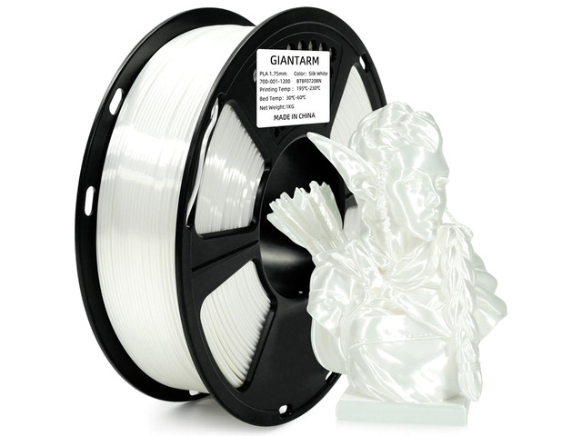 GIANTARM 3D Printer Filament, Silk White Pla Filament, 1Kg(2.2lbs) Spool, 1.75mm Dimension Accuracy +/- 0.03mm, 3D Printing Filament