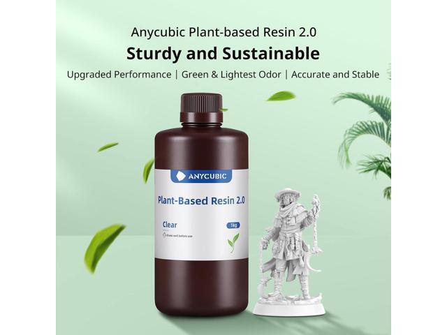 ANYCUBIC 3D Printer Resin 2.0, 405nm Plant-Based Rapid Resin 2.0, Low Odor, Photopolymer Resin for LCD 3D Printing,1kg Grey