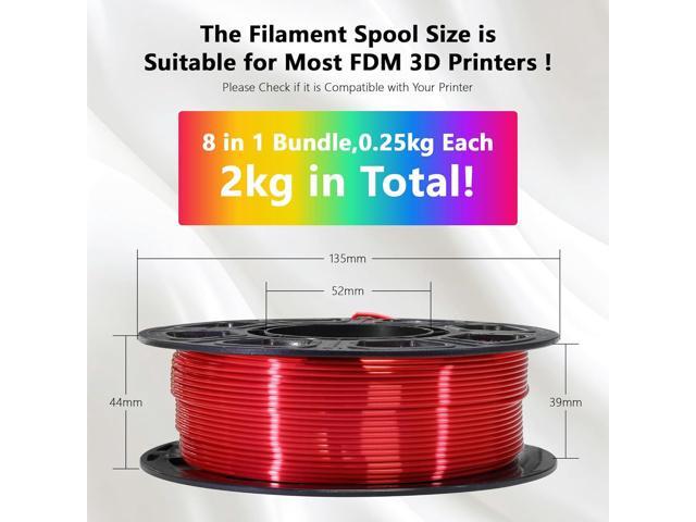 1.75mm Silk PLA 3D Printer Filament Bundle, 8 Silk Shiny Colors: Gold/Silver/Copper/Bronze/Black/White/Red/Blue, Each Spool 250g, 8 Spools, Total...