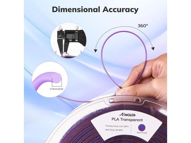 AMOLEN PLA 3D Printer Filament, PLA Filament 1.75mm Transparent Blue Purple, with Light Transmission Feature,1KG/2.2lb