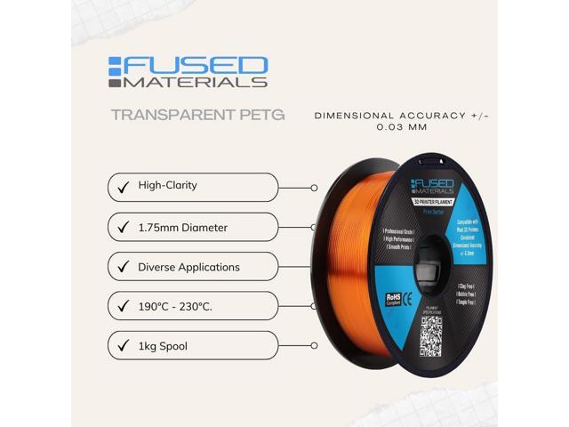 Fused Materials PETG 3D Printer Filament Fused Materials - 1kg Spool, 1.75mm, Dimensional Accuracy +/- 0.03 mm