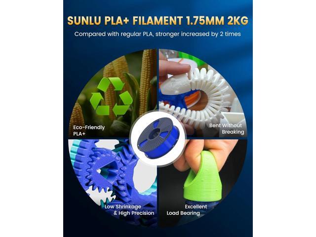 SUNLU PLA+2.0 3D Printer Filament Bundle, Multicolor PLA+ Filament 1.75mm, Individually Vacuum Packed, 0.25kg per Spool, 8 Pack, 2kg Total,...