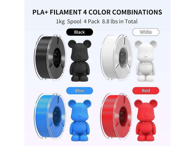 RAMBERY PLA+ 3D Printer Filament Bundle 4KG Toughness Upgraded 1.75MM 3D Printing Filament Fit Most FDM PrintersBlack/White/Blue/Red1KG X 4 Spools