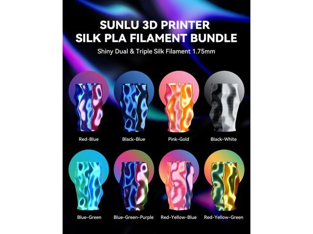 SUNLU 3D Printer Filament Bundle, Silk Filament Multicolor, Individually Vacuum Packed, Dual Color*5, Triple Color *3, 2kg in Total