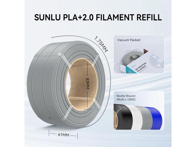 SUNLU 4KG PLA+2.0 3D Printer Filament Refill, Stronger PLA+ Filament Bundle, No Spool 3D Filaments Refill 1.75mm Fit for Bambu Lab 3D Printer,...