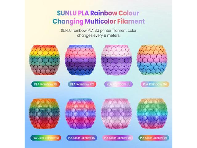 SUNLU Transparent Rainbow PLA Filament Bundle Multicolor, Neatly Wound Gradient Rainbow PLA 3D Printer Filament 1.75mm ±0.02mm, Individually Vacuum...