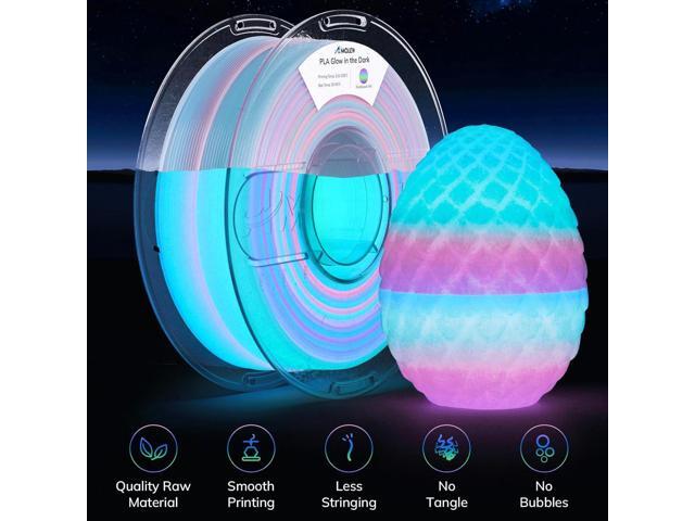 AMOLEN PLA Filament Glow in The Dark, Rainbow 5M Pink, Purple, Green, Blue, Multicolor Fast Change 3D Printer Filament 1.75mm, Best with UV Lamps,...
