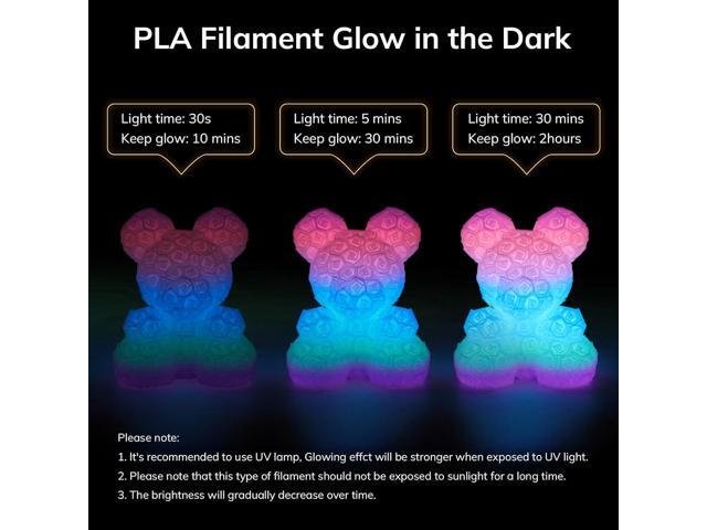 AMOLEN PLA Filament Glow in The Dark, Rainbow 5M Pink, Purple, Green, Blue, Multicolor Fast Change 3D Printer Filament 1.75mm, Best with UV Lamps,...