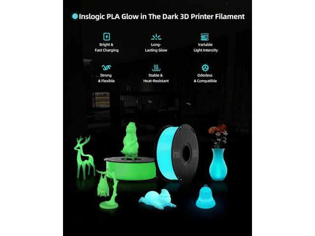 Inslogic PLA Glow in The Dark Filament, White (Blue Glow), Luminous 3D Printing Filament 1.75mm ±0.02mm, 1kg Reusable Spool, Compatible with SUNLU...