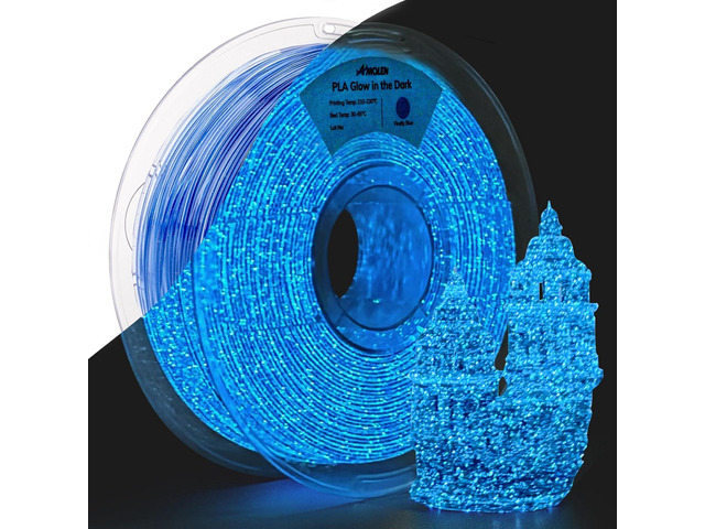 AMOLEN 3D PLA Printer Filament, 1.75mm Glow in The Dark Shiny Firefly Blue PLA Filament for 3D Printing, Best with UV Lamps, 1kg Spool (2.2lbs),...