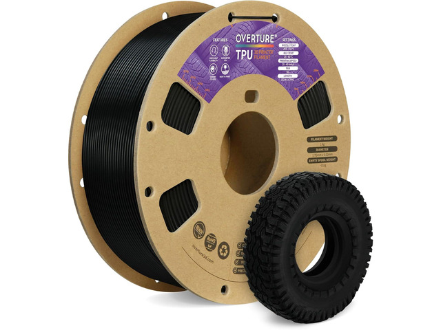 OVERTURE TPU Filament 1.75mm Flexible Roll, 95A Soft 3D Printer Filament, 1kg Spool (2.2 lbs), Fit Most FDM Printer (TPU Black)