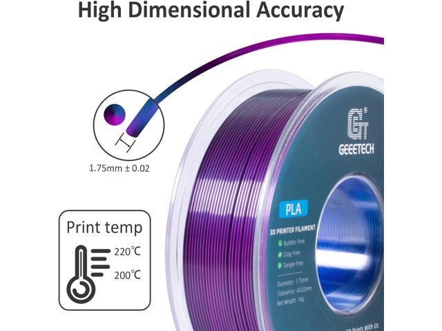 Geeetech Silk PLA Tri Color Filament 1.75mm 3D Printer Filament, Coextrusion Blue Purple Black Tri-Colors Metal-Like Shiny Silk PLA Filament, 1kg...