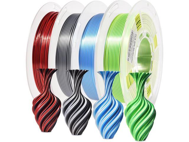 RAMBERY Silk Dual Color 3D Printer Filament Bundle 1.75mm +/- 0.02mm, Bicolor PLA 3D Printing Filament 200gX4 Spools (1.76 lbs), Black-Silver,.