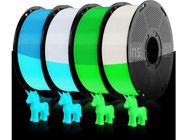 Inslogic PLA Glow in The Dark Bundle, Luminous 3D Printing Filament 1.75mm, Strong Glow Effect 1kg Spool fit for FDM Printers, 1kgÃ—4 Colors ((Green...