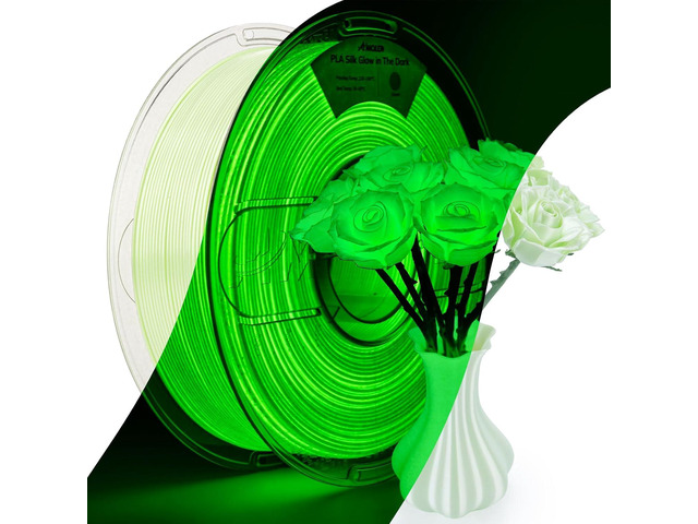Amolen Glow in The Dark Pla FilamentShiny Silk & Glow 3D Printer Filament Pla Glow Pla Filament 1.75mm Green, Best with UV Lamps, Dimensional...