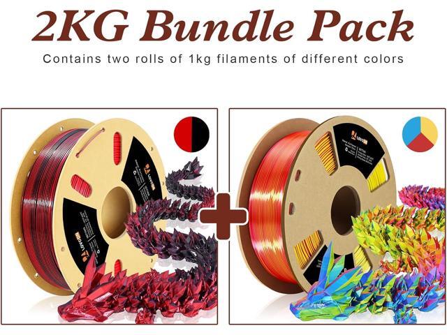 LOVOON Silk PLA 3D Printer Filament Bundle 2 KG, PLA Filament 1.75mm, Shiny Silk Blue/Yellow/Red and Silk Black/Red, Color Changing 3D Printer PLA...