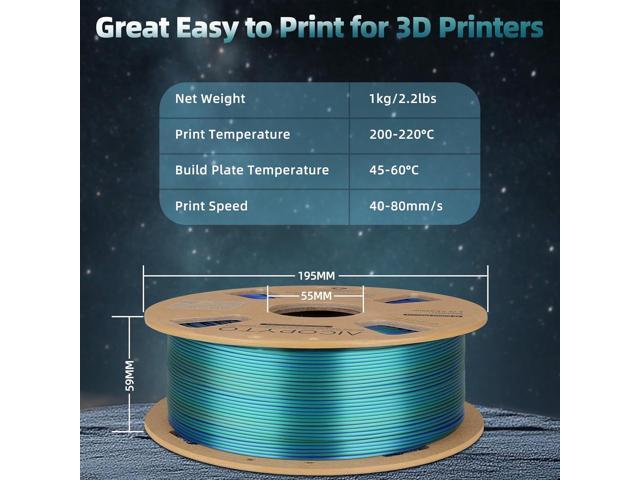 Silk Tricolor PLA Filament 1.75mm, 3D Printer 3-in-1 Multicolor PLA Filament, Dimensional Accuracy +/-0.02mm 1KG Spool (2.2 lbs), Shiny Silk...