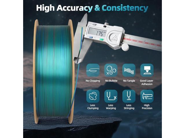 Silk Tricolor PLA Filament 1.75mm, 3D Printer 3-in-1 Multicolor PLA Filament, Dimensional Accuracy +/-0.02mm 1KG Spool (2.2 lbs), Shiny Silk...