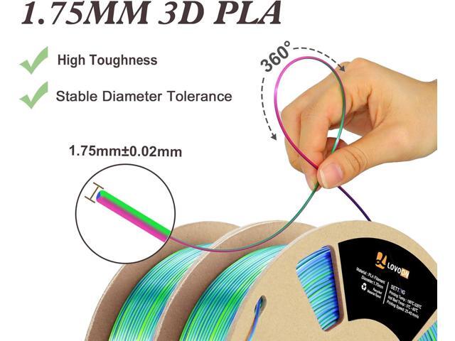 LOVOON Silk PLA 3D Printing Filament Bundle 2KG, PLA Filament 1.75mm Shiny Tricolor Pack Fast Color Change 3D Printer Filament, Get 2 Spools of...