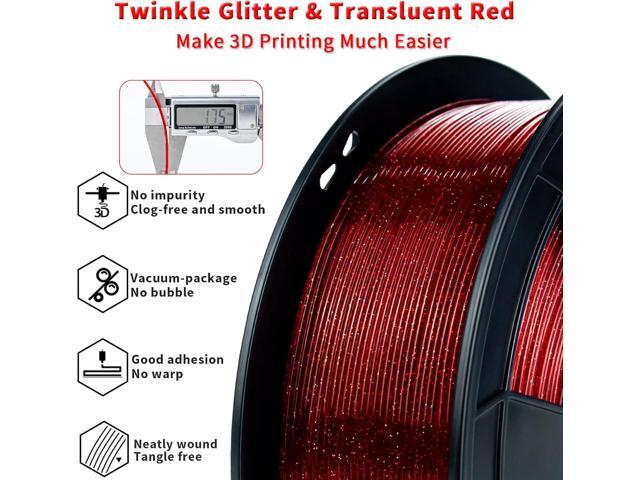 ZIRO Glitter PLA Filament 1.75mm, Semi-Transparent PLA Base, 3D Printer Filament Shiny Sparkle Material with Glitter, Twinkle Series 1KG Spool, fit...